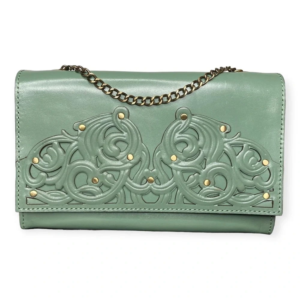 Patricia Nash Giada Chain Bag Filigree Sage Green Leather Shoulder Crossbody - Picture 6 of 16